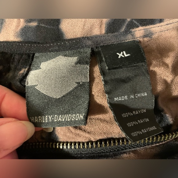 Harley Davidson tie dye zipper shirt blouse top keyhole back womens XL - Picture 6 of 9